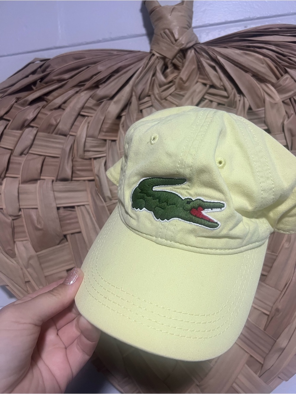 Lacoste Pale Yellow Baseball Cap with Green Logo Trim